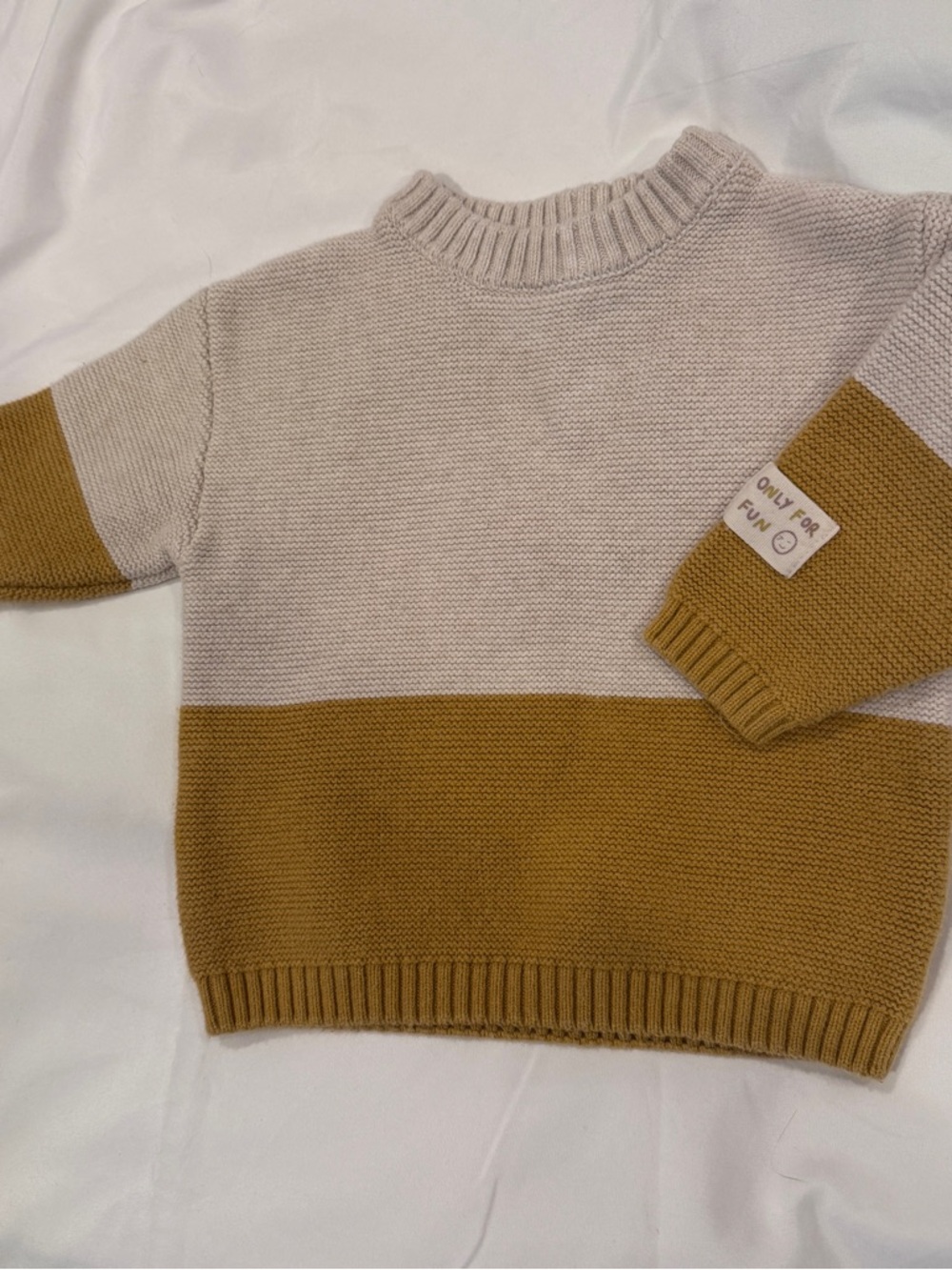 Zara Baby Neutral Knit Crewneck Sweater - Cream and Mustard 9-12 Months